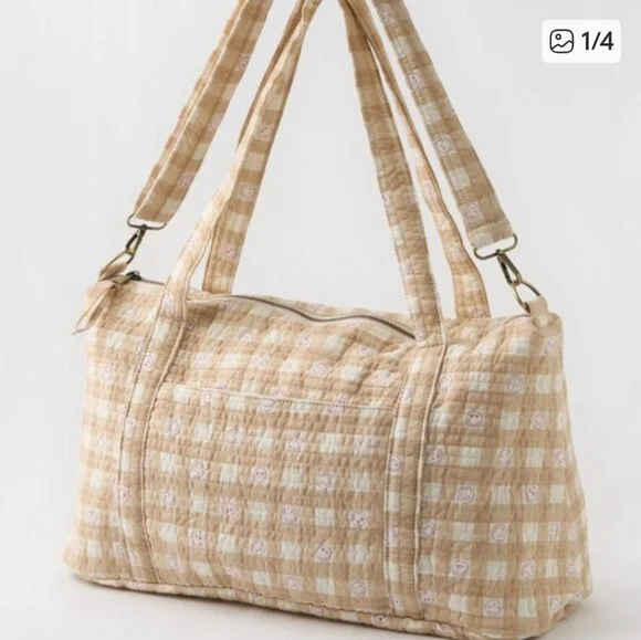Aerie Quilted Duffle Bag SOLD OUT Natural SMILY FACE - Picture 3 of 6